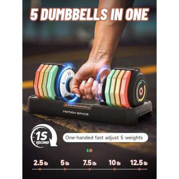 Motion Space Adjustable Dumbbells Set 12.5LB Pair, 1-Sec Fast Adjustable 5 Free Weights, Premium Comfort Non-slip Metal Handle, Compact Size for Full Body Home Workout (Rainbow)