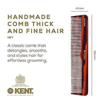 Kent 16T Fine Tooth Comb and Wide Tooth Comb for Hair, Kent Beard Comb and Mustache Comb for Hair Styling, Travel Comb Grooming for Men and Women