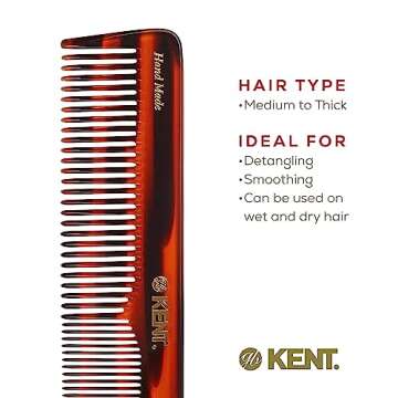 Kent 16T Fine Tooth Comb and Wide Tooth Comb for Hair, Kent Beard Comb and Mustache Comb for Hair Styling, Travel Comb Grooming for Men and Women