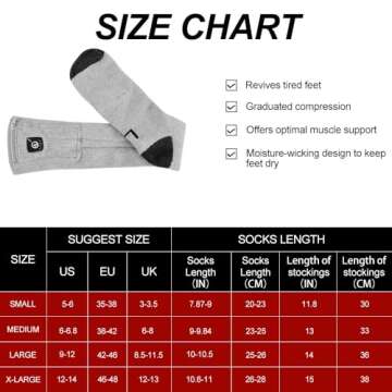 DAY WOLF Heated Socks for Men Women, 7.4V Battery Operated Electric Coolmax Socks for Skiing Hiking Camping Foot Warmer L