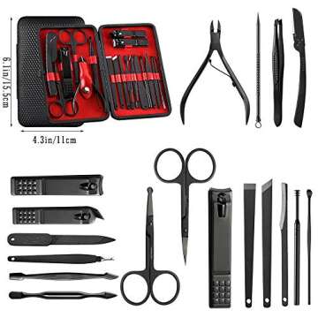 18in1 Nail Clippers Set Manicure Set Toenail Clippers Pedicure Kit Professional Fingernail Clipper Grooming Kits, Cuticle Remover Nail Care Tools with Leather Travel Case