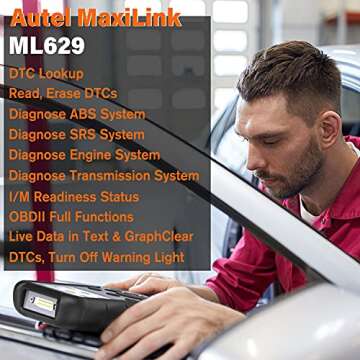 Autel MaxiLink ML629 Automotive OBD2 Scanner, 2025 Newer Model Upgraded of AL619, ML619, Car Code Reader Check Engine ABS SRS Transmission Diagnostic Scan Tool with Auto VIN, Ready Test, DTC Lookup