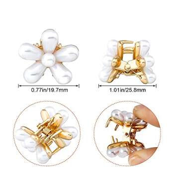 10 Pcs Small Mini Pearl Claw Clips with Flower Design, Sweet Artificial Bangs Clips Decorative Hair Accessories for Women Girls