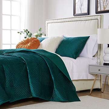 Greenland Home Riviera Velvet Finely Stitched Quilt Set, 3-Piece King/Cal King, Teal