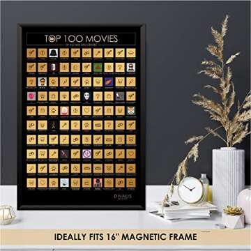 Divalis Top 100 Movies Scratch Off Poster - Easy to Frame Bucket List of Greatest Films to Watch - Scratchable Cinema Checklist Poster - Must See Movie Challenge Calendar