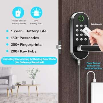 Keyless-Entry Fingerprint Smart Door Lock: Sifely Digital Electronic Lock with Code Passcode, Electric Door Knob, Biometric Handle, Perfect for Entry Doors, Bedroom Doors (Silver)