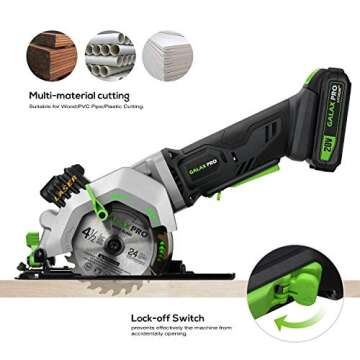 GALAX PRO Mini Circular Saw, DC20V 4-1/2" Cordless Circular Saw with 2.0Ah battery, Laser Guide, Rip Guide, 2 Pcs Blades(24T+ 60T), 3400RPM, Max Cutting Depth 1-11/16"(90°), 1-1/8"(45°)