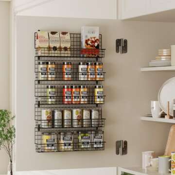 X-cosrack Spice Rack Organizer Wall Mounted 5-Tier Stackable Hanging Spice Jars Storage Racks,Great for Kitchen and Pantry,Up to Storage 48 Jars(Patent No.:D909138S)