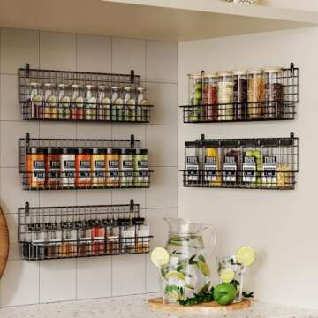 X-cosrack Spice Rack Organizer Wall Mounted 5-Tier Stackable Hanging Spice Jars Storage Racks,Great for Kitchen and Pantry,Up to Storage 48 Jars(Patent No.:D909138S)