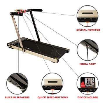 Sunny Health & Fitness Asuna Space Saving Treadmill, Motorized with Speakers for AUX Audio Connection - 8730G