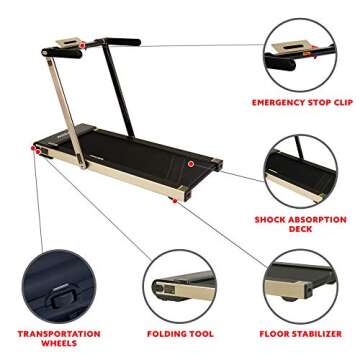 Sunny Health & Fitness Asuna Space Saving Treadmill, Motorized with Speakers for AUX Audio Connection - 8730G