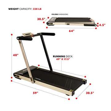 Sunny Health & Fitness Asuna Space Saving Treadmill, Motorized with Speakers for AUX Audio Connection - 8730G