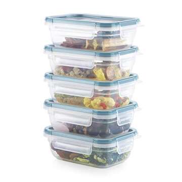 Snapware Total Solution 10-Pc Plastic Food Storage Containers Set, 3-Cup Rectangle Meal Prep Container, Non-Toxic, BPA-Free Lids with 4 Locking Tabs, Microwave, Dishwasher, and Freezer Safe