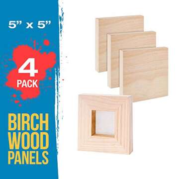 U.S. Art Supply 5" x 5" Unfinished Cradled Wood Panels for Painting, Gallery 1-1/2" Deep (4 Pack) - Artist Depth Wooden Wall Canvases - Mixed-Media Craft, Acrylic, Oil, Encaustic, Paint Pouring