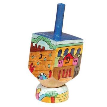 Yair Emanuel Dreide Ornament with Stand for Hannukah | Jerusalem Hand Painted Illustration | DRS-1A