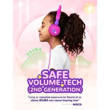 iClever Kids Headphones Cat Ear, LED Light Up, 85dBA Safe Volume, Stereo Sound Toddler Headphones for Travel School, Foldable 3.5mm Wired Kids Headphones for iPad Tablets, Meow Lollipop-Hot Pink