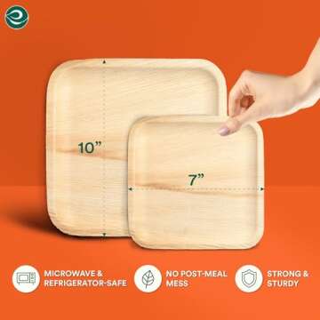 ECO SOUL Compostable 7 & 10 Inch Palm Leaf Square Plates (50 Count) Like Bamboo Plates | Biodegradable | Eco-Friendly, Microwave & Oven Safe - Party Pack