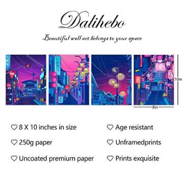 DALIHEBO Anime Posters Japanese Wall Art Set of 4 - Anime Art Tokyo Streets in the Night Sky Wall Decor Poster for Living Room Bedroom Kitchen UNFRAMED 8x10 inch