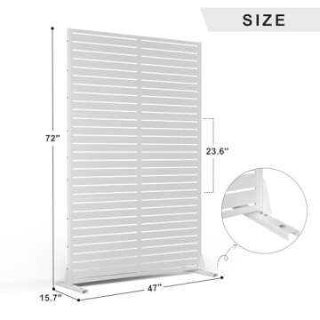 Elevens Free Decorative Privacy Screen with Stand, Outdoor Decor Privacy Fence Screen Metal Fence Panels, Outdoor Divider for Garden Patio Backyard (White-Stripes)