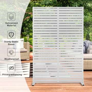 Elevens Free Decorative Privacy Screen with Stand, Outdoor Decor Privacy Fence Screen Metal Fence Panels, Outdoor Divider for Garden Patio Backyard (White-Stripes)