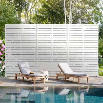 Elevens Free Decorative Privacy Screen with Stand, Outdoor Decor Privacy Fence Screen Metal Fence Panels, Outdoor Divider for Garden Patio Backyard (White-Stripes)