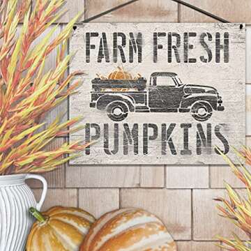 Farm Fresh Pumpkins Vintage Truck Wood Sign | Local Legends Designs | Distressed Rustic Fall Autumn Home Decor | Select Size (7.5 x 6 inch)