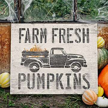 Farm Fresh Pumpkins Vintage Truck Wood Sign | Local Legends Designs | Distressed Rustic Fall Autumn Home Decor | Select Size (7.5 x 6 inch)