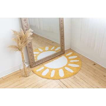 BIEN BEAU Sunshine Half Moon Rug, Sunset Bedroom Rug, Semi Circle Bath mat, Yellow Slip Resistant Kids Bathroom Rug, Cotton 36" x20”…