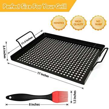 AQUEENLY Grill Basket Nonstick Grill Topper with Holes, BBQ Grill Tray Vegetable Grill Pans for Outdoor Grill, Grill Wok Grill Cookware Grill Accessories for Vegetable, Meat, Fish, Shrimp 17"x11.4"