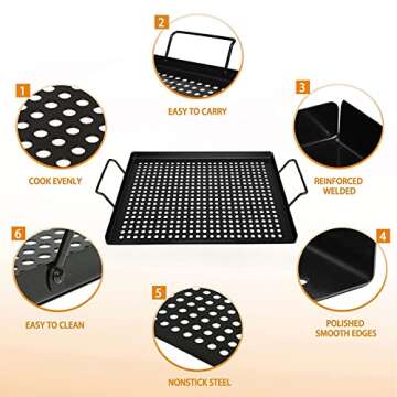 AQUEENLY Grill Basket Nonstick Grill Topper with Holes, BBQ Grill Tray Vegetable Grill Pans for Outdoor Grill, Grill Wok Grill Cookware Grill Accessories for Vegetable, Meat, Fish, Shrimp 17"x11.4"