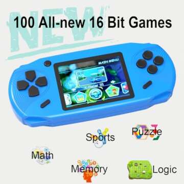 Beijue 16 Bit Handheld Games for Kids Adults 3.0'' Large Screen Preloaded 100 HD Classic Retro Video Games USB Rechargeable Seniors Electronic Game Player Birthday Xmas Present (Blue)