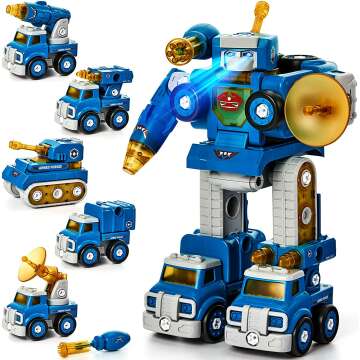 Kids Toys for 5 Year Old Boys - 5 in 1 Take Apart Boys Toys Age 6-8-10 STEM Toys for 5+ Year Old Boys Trucks Transform to Robot Building Toys for Boys Gifts for Kids 5 6 7 Year Old Boy Birthday Gifts