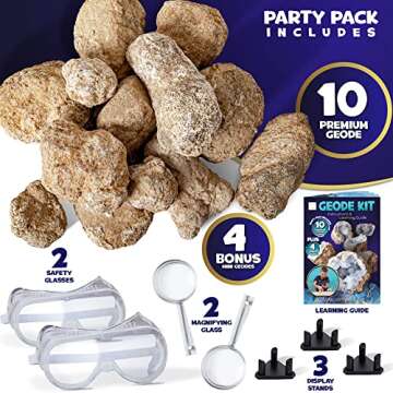 Hapinest Break Open Your Own Geodes (10 Pack + 4 Bonus Mini Geodes) Geology Rock Science Kit Gift for Kids Boys and Girls Ages 8 Years and Up