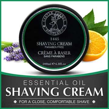 Castle Forbes 1445 Shaving Cream For Men, 6.8 fl.oz. | Moisturizing Smooth Shave Lather w/ Essential Oils | Protects All Skin Types From Razor Burn & Irritation | Luxury Grooming & Beard Care