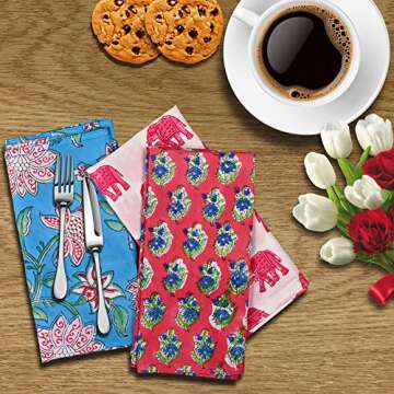 DIYANAIMPEX 10 Pc Cotton Cloth Napkins Hand Block Print Hand Made Size 16x16 Inch Printed Home Decor Indian Eco Friendly Mix Lot Dinner Napkins (Multicolor)