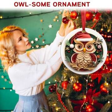 Owl Gifts for Women - Owl Ornaments for Christmas Trees - Owl Gifts for Owl Lovers, Owl Owl Decorations for Home, Owl Christmas Stocking Stuffer, Owl Christmas Ornaments Ceramic