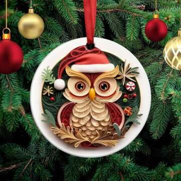 Owl Gifts for Women - Owl Ornaments for Christmas Trees - Owl Gifts for Owl Lovers, Owl Owl Decorations for Home, Owl Christmas Stocking Stuffer, Owl Christmas Ornaments Ceramic