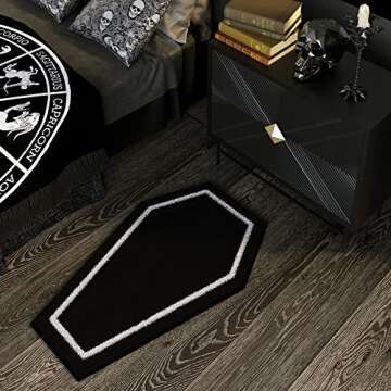 Coffin Bath Mat Halloween Rug - Black Gothic Home Decor for Bathroom Bedroom Kitchen Room - Coffins Halloween Door Mat - Horror Gothic Gift Spooky Gifts Wednesday Addams Decor