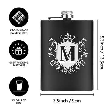 Ugiftcorner Hip Flasks for Liquor for Men 8OZ with Initials Personalized Monogrammed Gifts Christmas Gifts Groomsmen Gifts Birthday Gifts for Him Brother Dad Stainless Steel Flask with Funnel Letter M