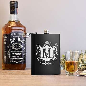 Ugiftcorner Hip Flasks for Liquor for Men 8OZ with Initials Personalized Monogrammed Gifts Christmas Gifts Groomsmen Gifts Birthday Gifts for Him Brother Dad Stainless Steel Flask with Funnel Letter M