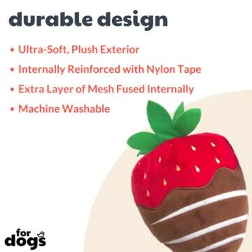 Huxley & Kent for Dogs | Chocolate Strawberry (Large) | Valentine's Day Funny Dog Toy | Power Plush Dog Toy with Squeaker | Dog Gift | Fun, Durable | H&K Squeaky Dog Toy