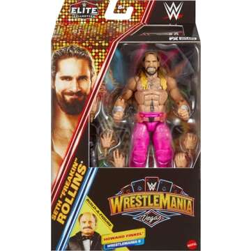 WWE Mattel Elite Collection Action Figure & Accessories, Premium Live Event Seth “Freakin” Rollins Set, Wrestlemania with Howard Finkel Build-A-Figure Parts