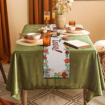 Linen Rosh Hashanah Table Runner Jewish New Year Shana Tova Holiday Home Dinning Room Kitchen Table Decoration