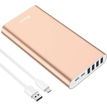 BONAI Portable Charger 20000mAh Power Bank 4 USB Outputs Aluminum Polymer Portable Battery Charger 2.0A Max Input Compatible with iPhone 13 11 XR for Road Trips Camping Picnic - Rose Gold