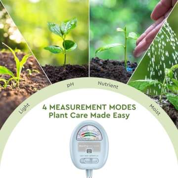 4-in-1 Soil Moisture Meter, Moisture Meter for Plants, Soil Ph Meter, Tester for Moist, Light, Nutrients, pH, Great for Garden, Lawn, Farm, Indoor & Outdoor Use，No Battery Required, Blue