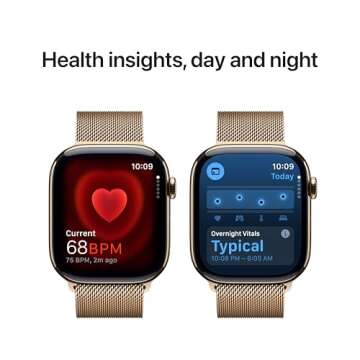 Apple Watch Series 10 [GPS + Cellular 46mm case] Smartwatch with Gold Titanium Case with Gold Milanese Loop - M/L. Fitness Tracker, ECG App, Always-On Retina Display, Carbon Neutral