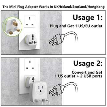 European Travel Plug Adapter for Europe & UK, American to Ireland Italy France Spain Greece Germany Israel Travel Essentials, International Power Outlet USB Charger, US to EU UK Travel Accessories