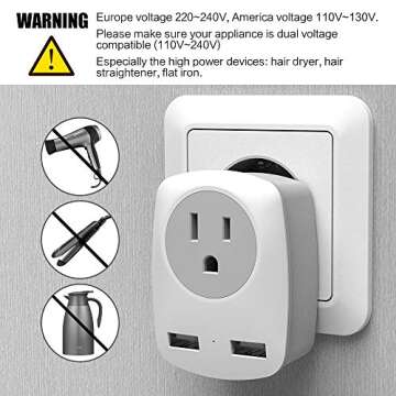 European Travel Plug Adapter for Europe & UK, American to Ireland Italy France Spain Greece Germany Israel Travel Essentials, International Power Outlet USB Charger, US to EU UK Travel Accessories