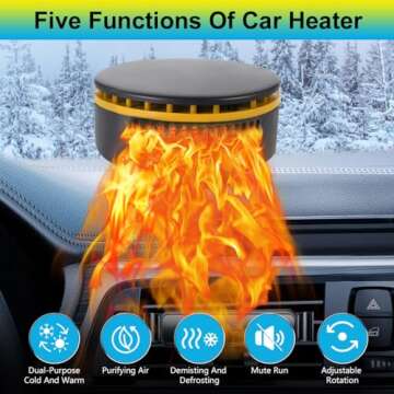 12V Car Heater Fan,Portable Fast Heating Auto Car Heater Defroster Windshield Defogger Automobile Windscreen Heater Plug in Cigarette Lighter 360 Degree Rotary (Yellow&Black)