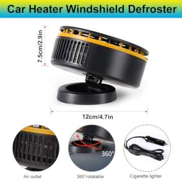 12V Car Heater Fan,Portable Fast Heating Auto Car Heater Defroster Windshield Defogger Automobile Windscreen Heater Plug in Cigarette Lighter 360 Degree Rotary (Yellow&Black)